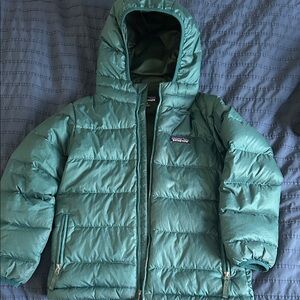 Patagonia Kids Teal Green Hooded Puffer Jacket